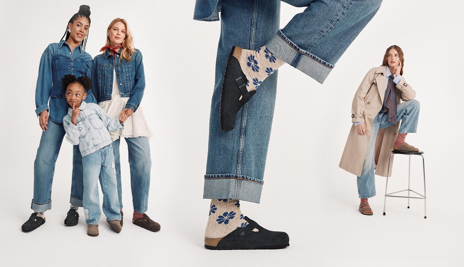 women and kids wearing Birkenstock clogs and footbed sandals for back to school 2026