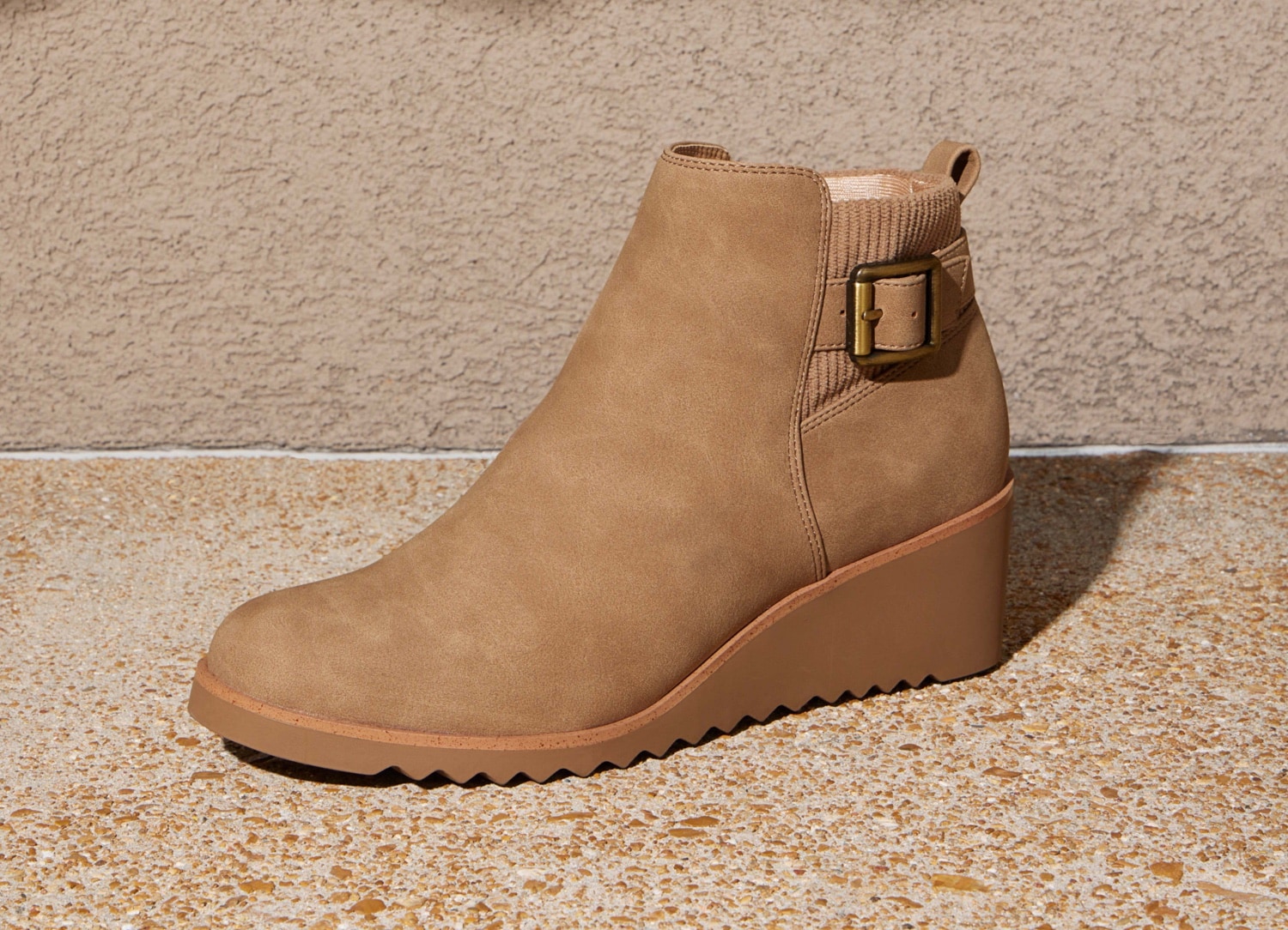 light brown wedge booties