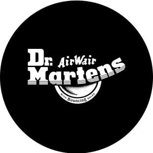 black circle with white dr martens logo