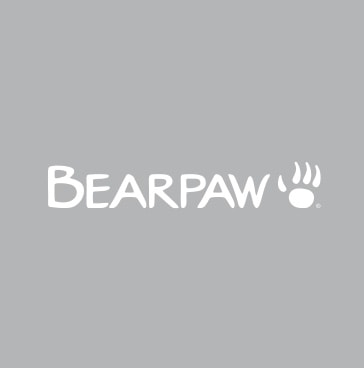 white bearpaw logo with gray background