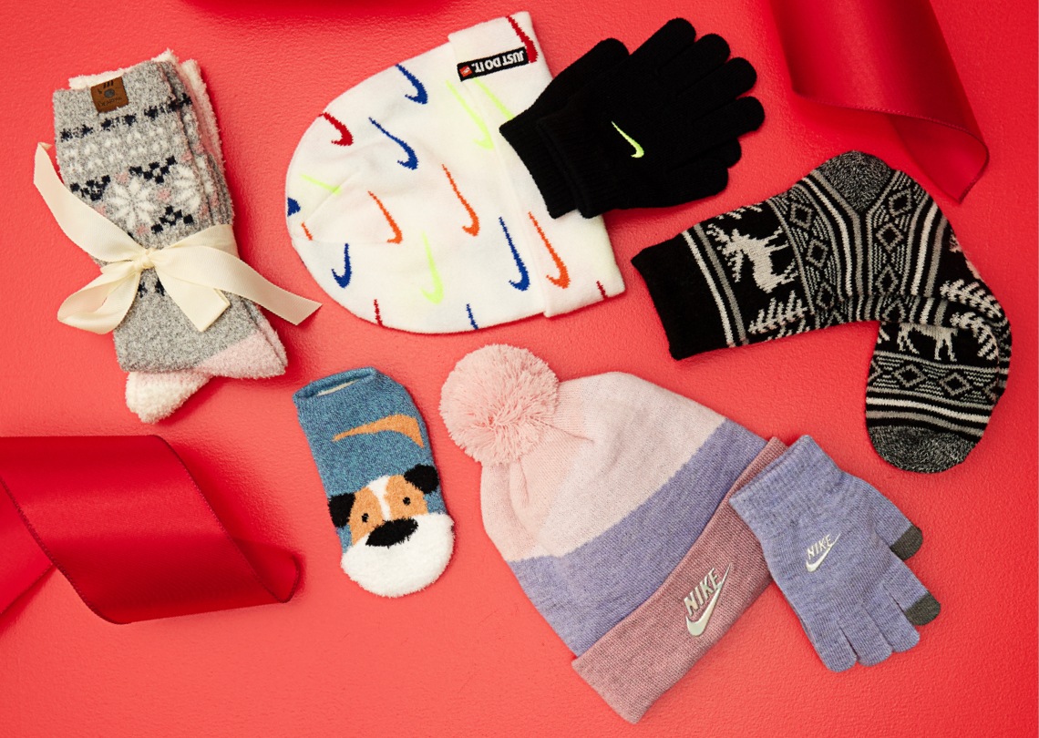socks, hat and gloves from nike and bearpaw