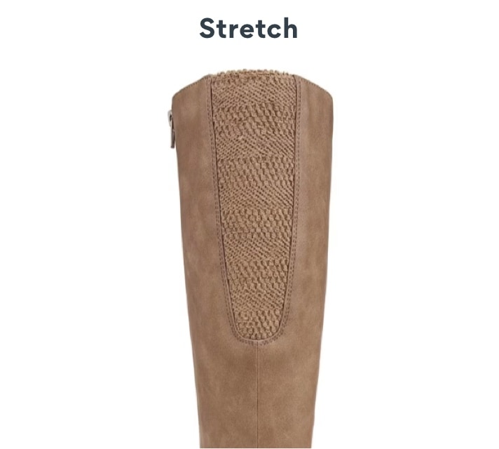 Back of tan boot with stretch fabric
