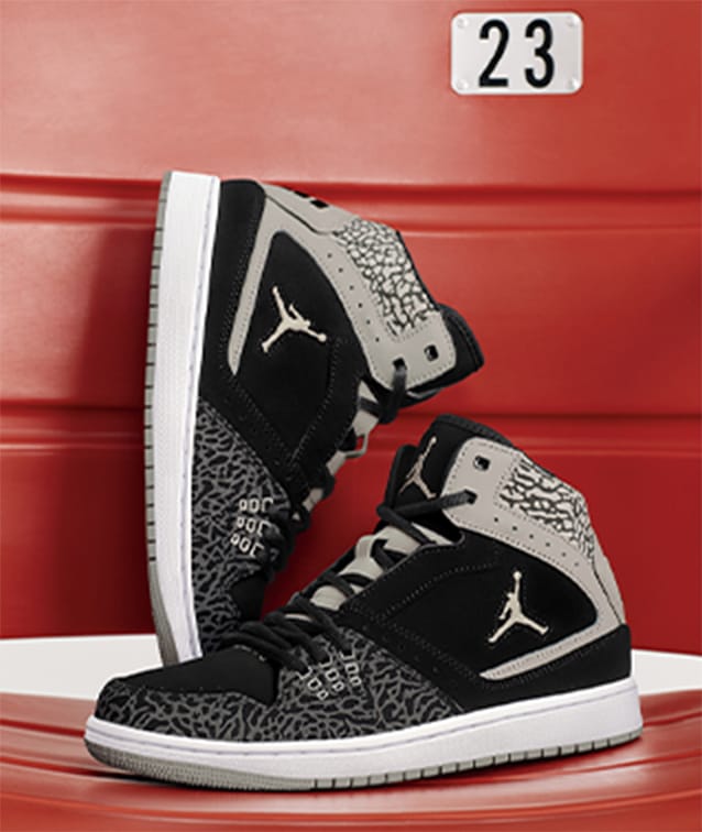 black and grey Jordan sneakers