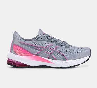 grey and pink Brooks running shoe