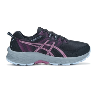 navy, pink and light blue trail shoes