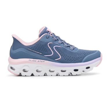 white blue and pink supportive walking shoes
