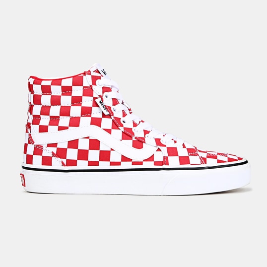 Vans Filmore high top sneaker in red and white checkerboard