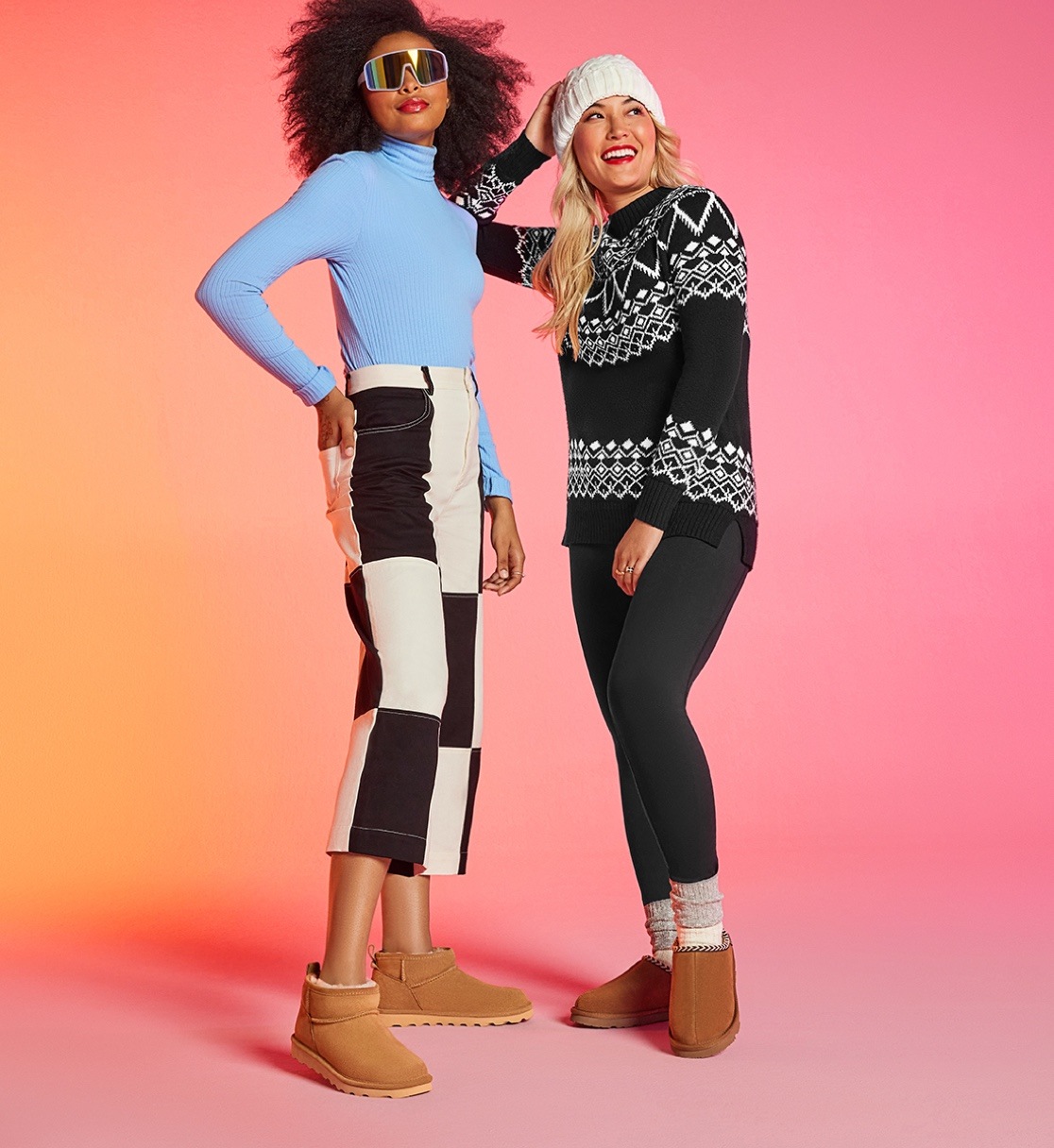 women in winter attire wearing cozy boots