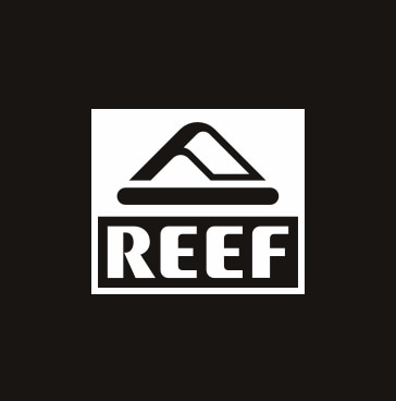 black and white reef logo on black background