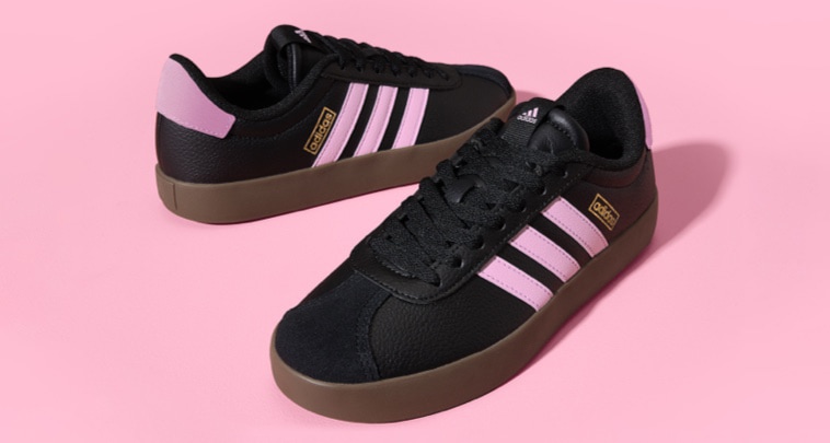 adidas vl court 3.0 in new black and pink with pink background