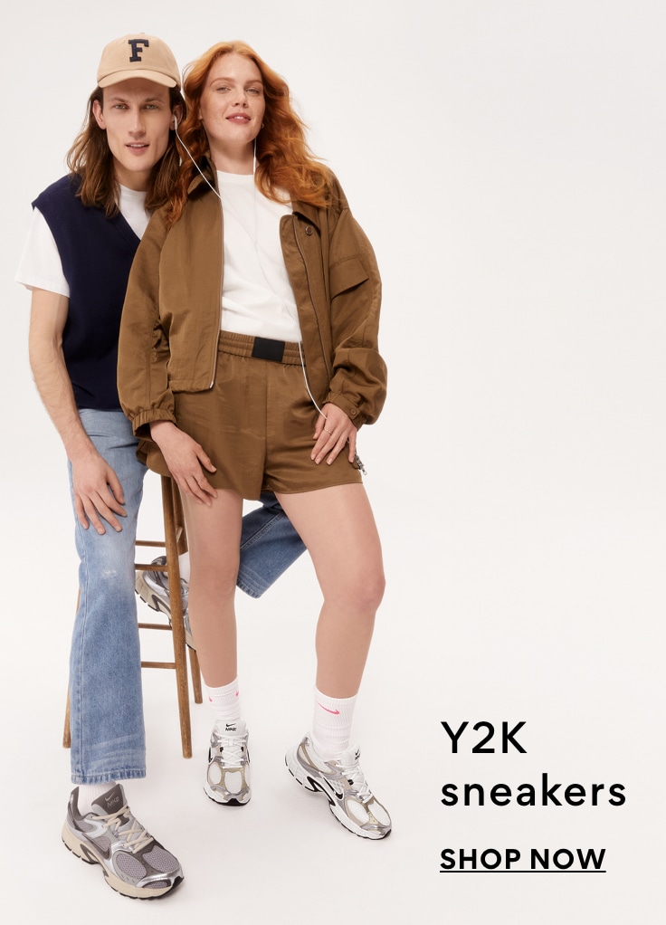 woman and man wearing y2k sneakers