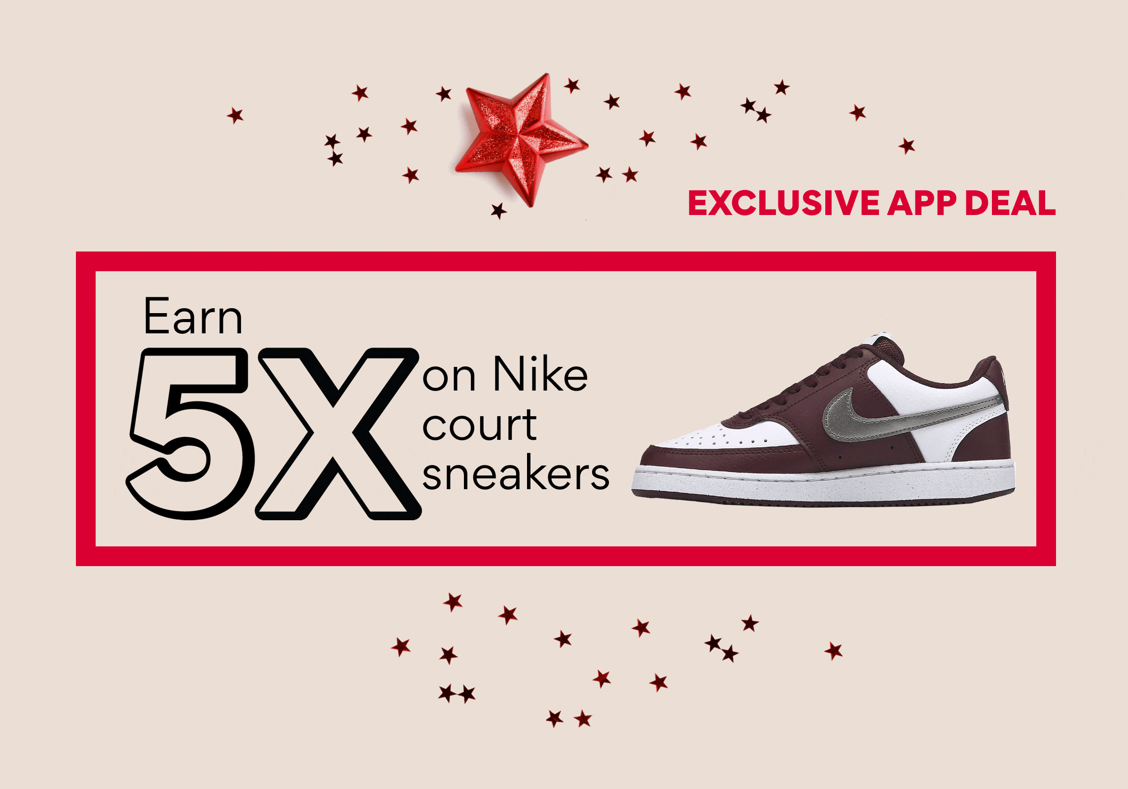 exclusive app deal earn 5x points on Nike court sneakers