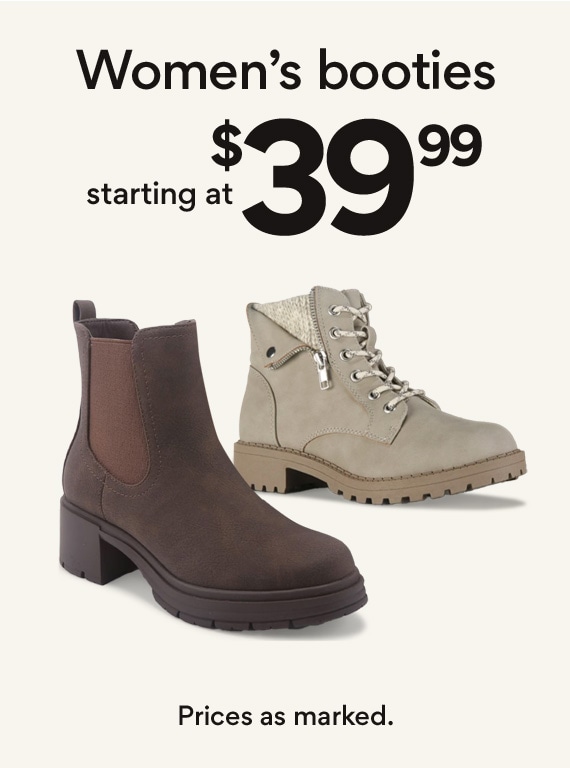 women's booties starting at $39.99