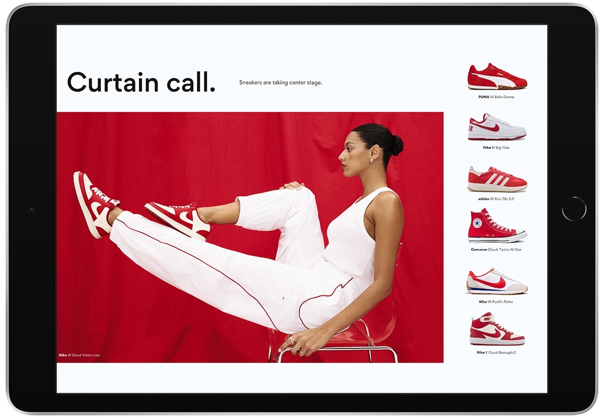 page of catalog on ipad featuring red styles