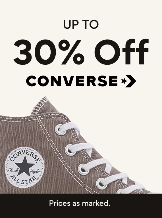 up to 30% off converse with converse logo showing brown converse on sale. prices as marked.