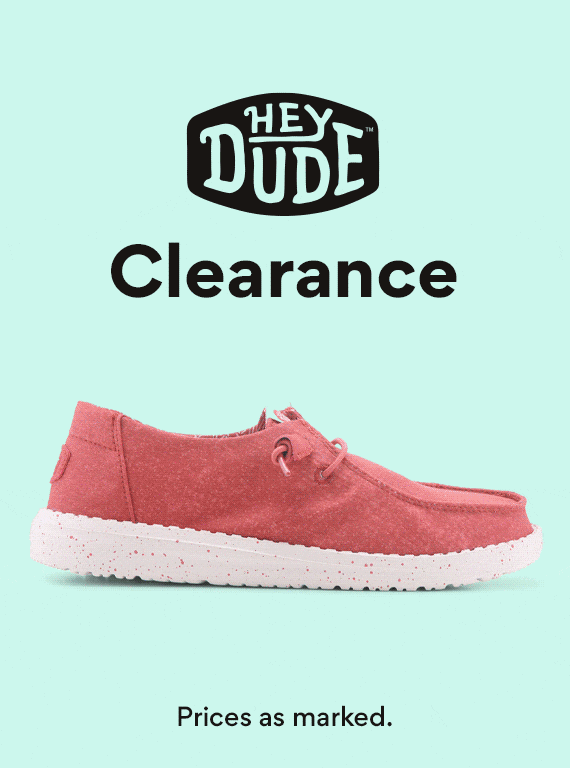 heydude logo. heydude clearance. prices as marked. gif of heydude shoes on clearance