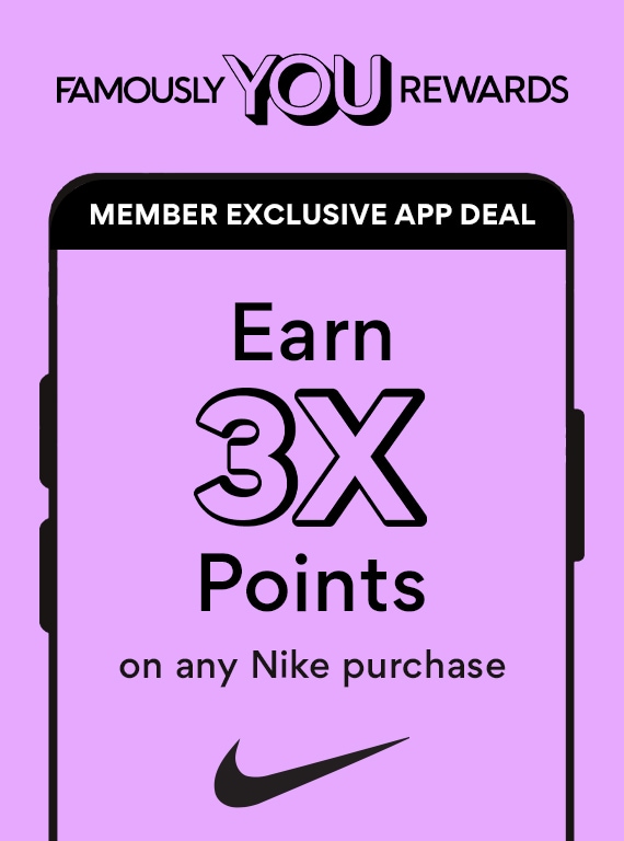Member Exclusive App Deal  Earn 3X Points  on any Nike purchase on purple background
