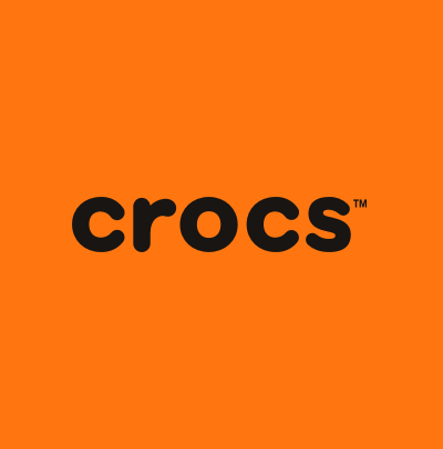 black crocs logo on orange background