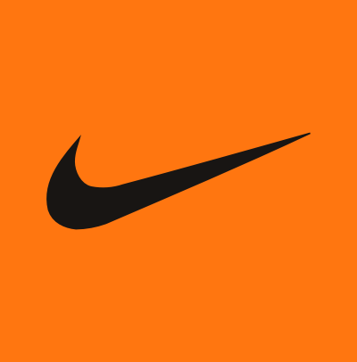 black nike logo on orange background