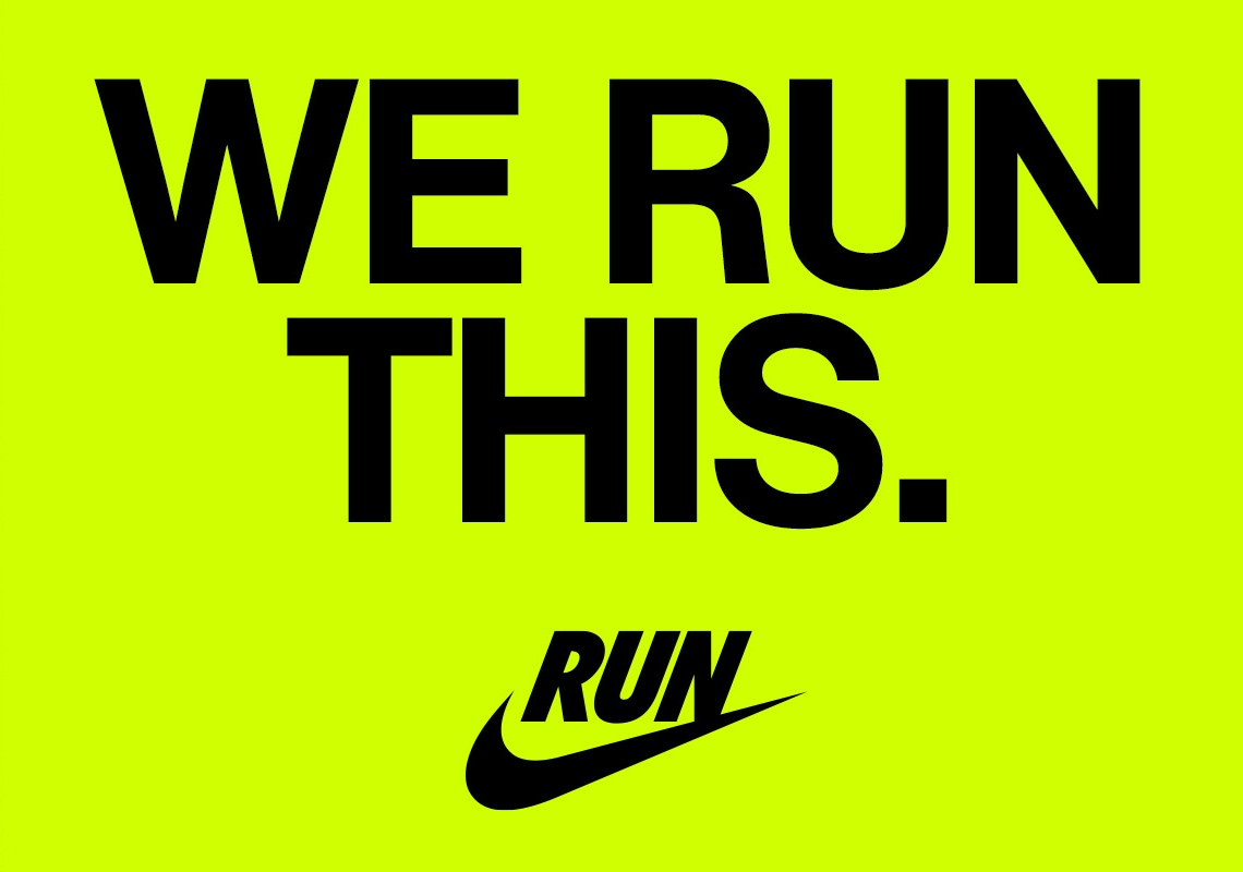 we run this. nike logo on neon green background