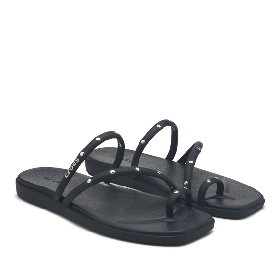 Women's Black Studded Miami Toe Loop Studded Sandal