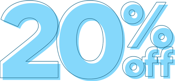 20% off in blue texr