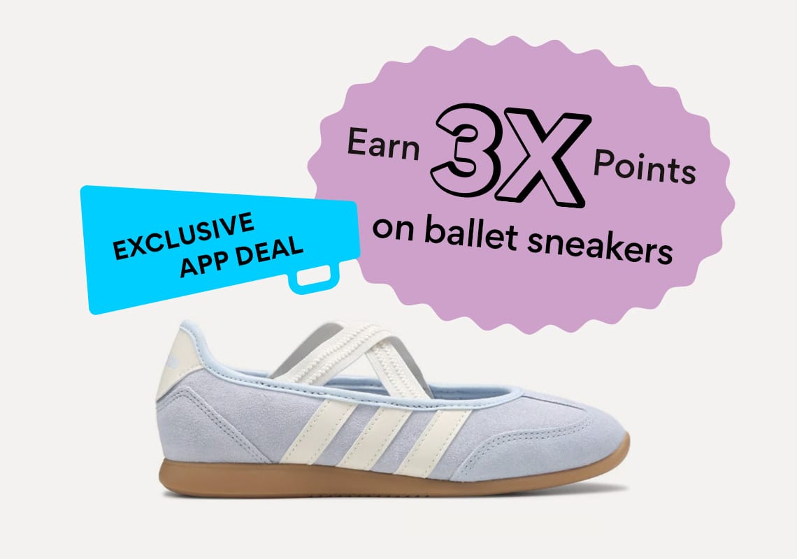 earn 3x points on ballet adidas sneakers exclusive app deal