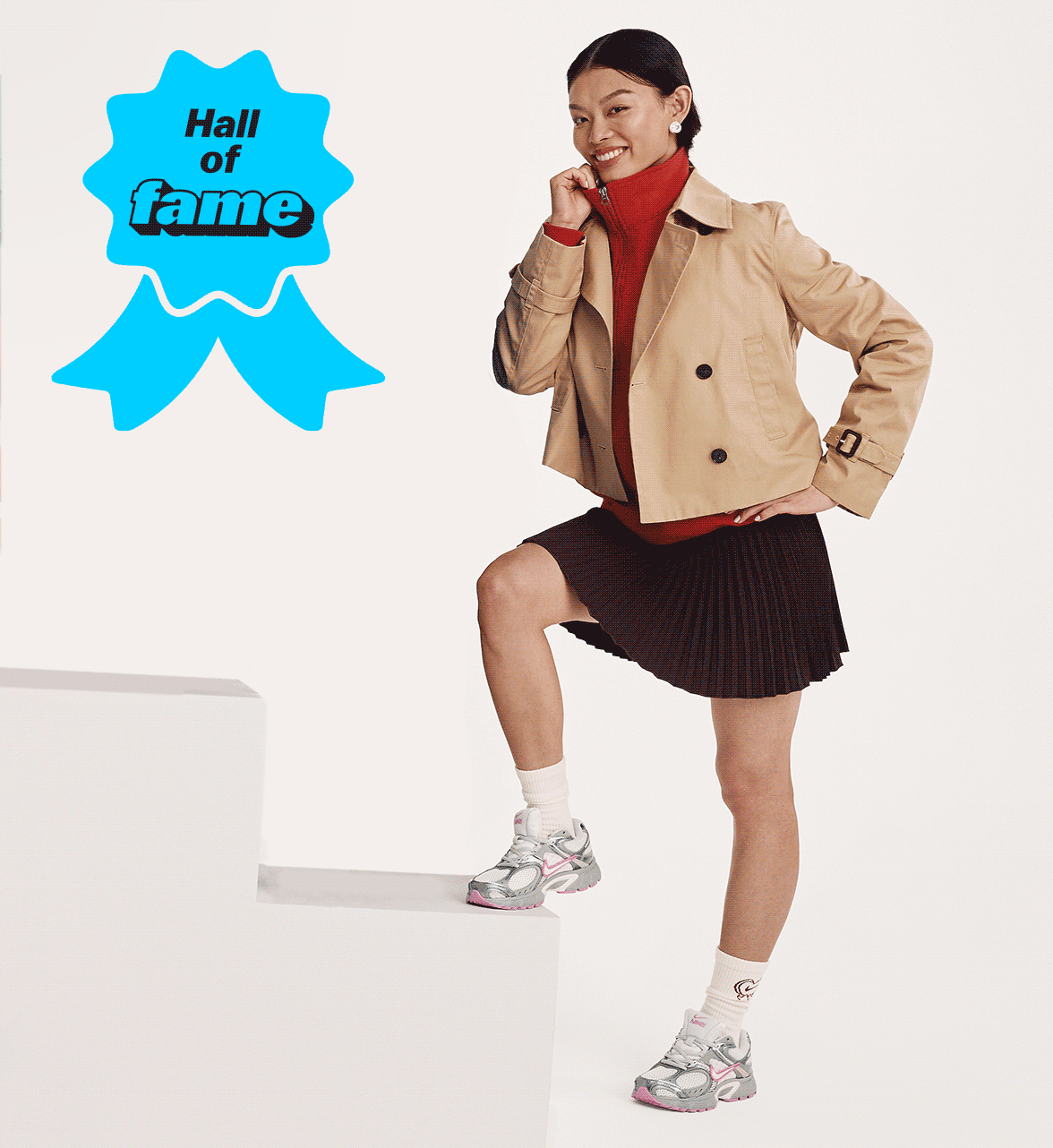 gif of people wearing y2k sneakers with a hall of fame ribbon
