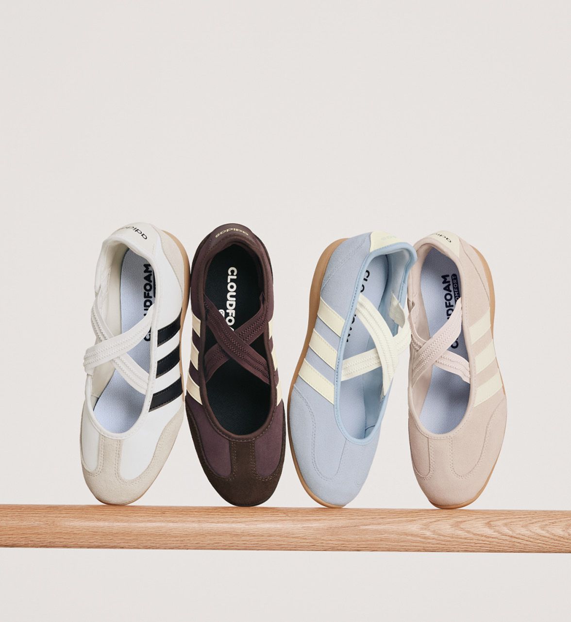 adidas brown, light blue and cream ballet sneakers 