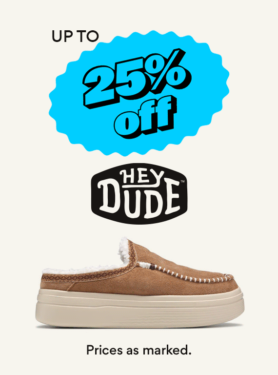 shop up to 25% off heydude