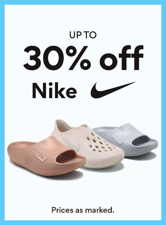 up to 30% off nike. prices as marked. 