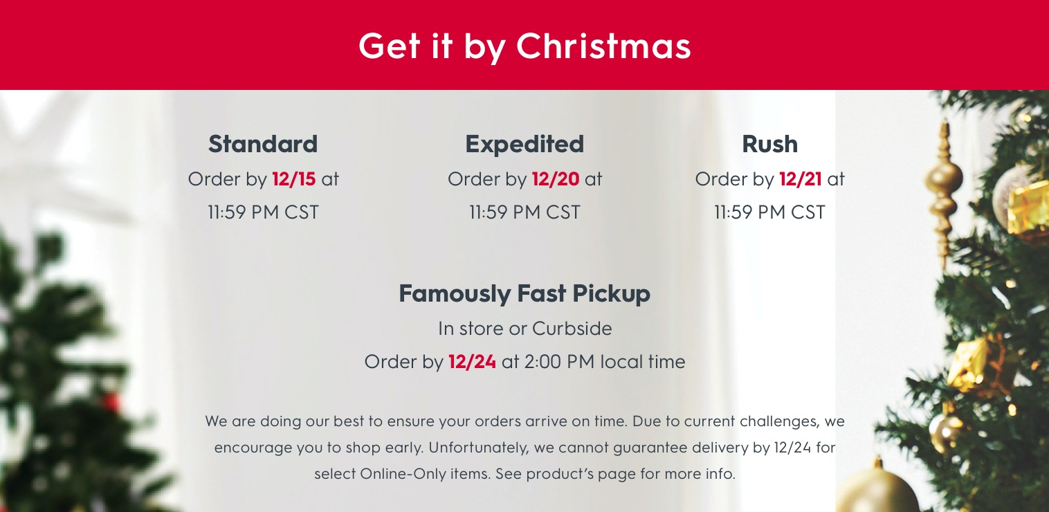 Get it by Christmas! Details for standard, expedited, and rush shipping,