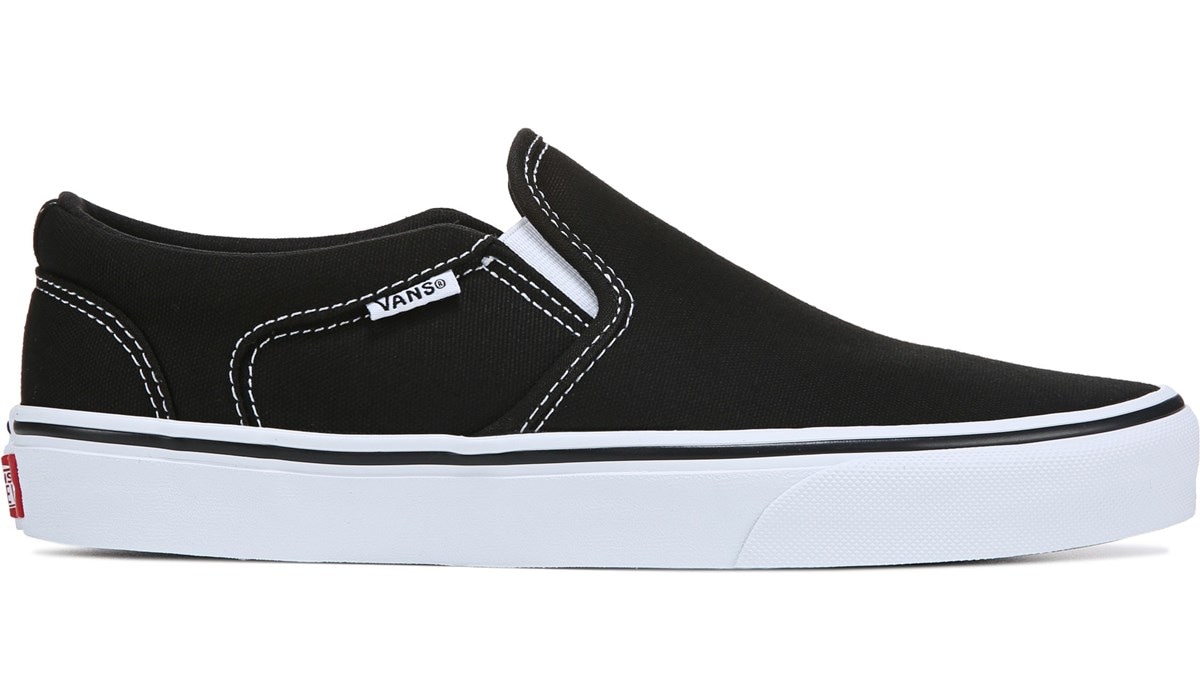 Vans Men's Asher Slip On Low Top Sneaker Black, Sneakers and Athletic Shoes, Famous Footwear
