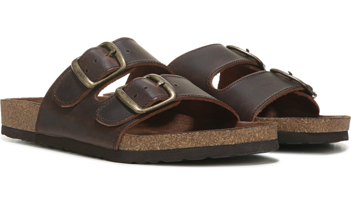 leather slip on sandals womens