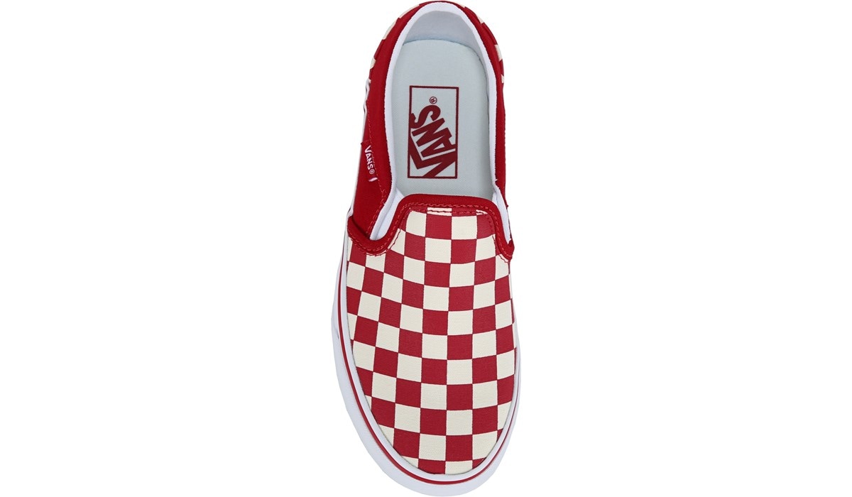 red check vans slip on