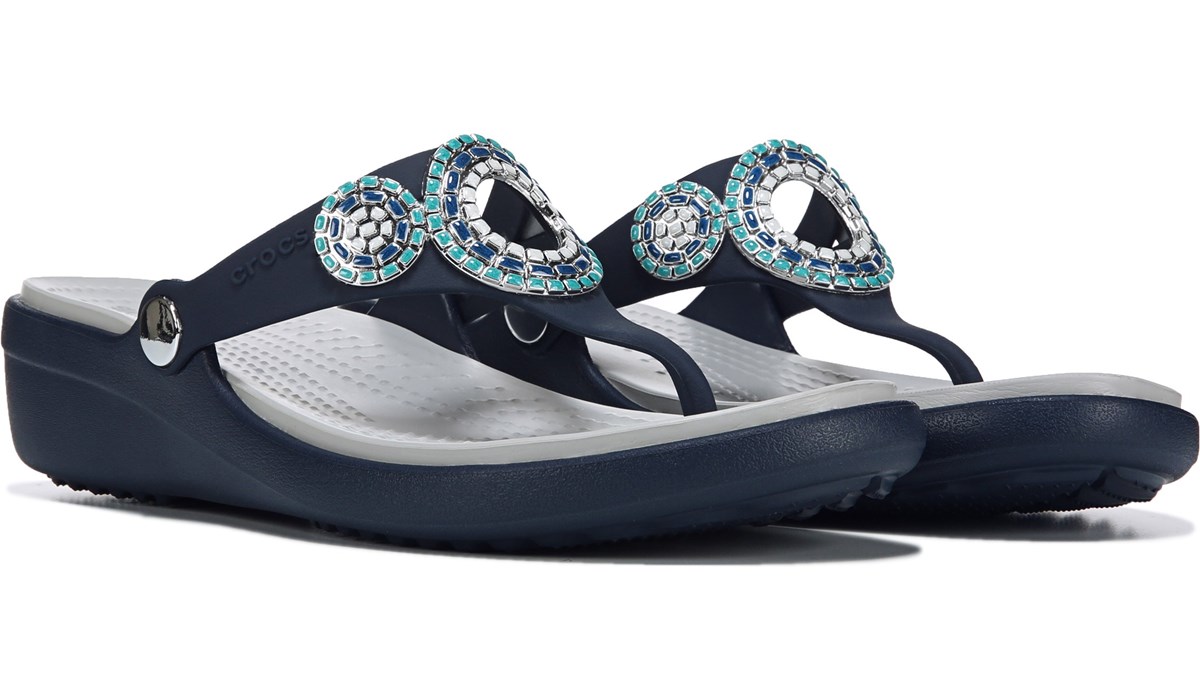 crocs sanrah embellished wedge flip