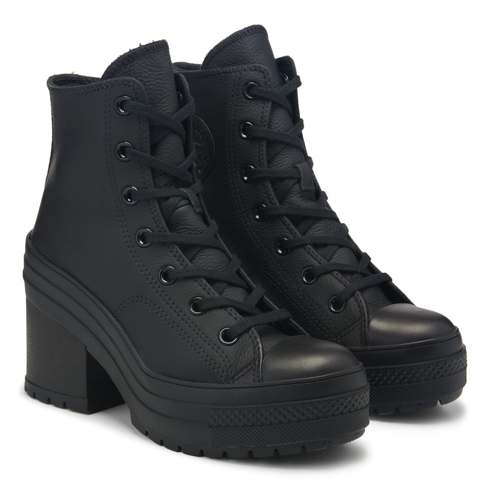 靴 CONVERSE CHUCK 70 DE LUXE HEEL H 6.5 Converse Women's Chuck 70 De Luxe Heel Platform Leather Black