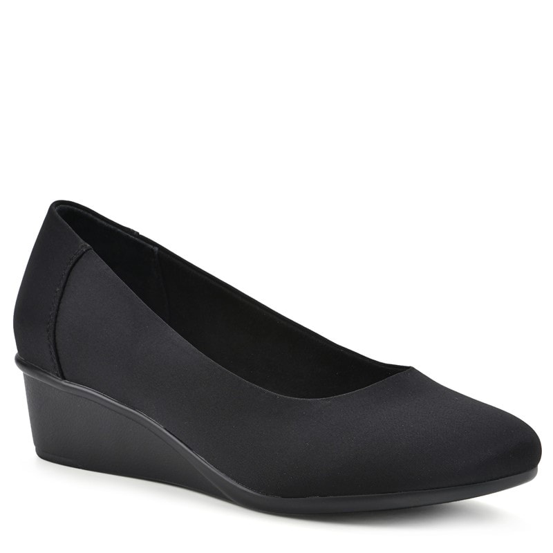 Cliffs by White Mountain Women's Boldness Wide Wedge Slip On Shoes (Black Fabric) - Size 9.5 W