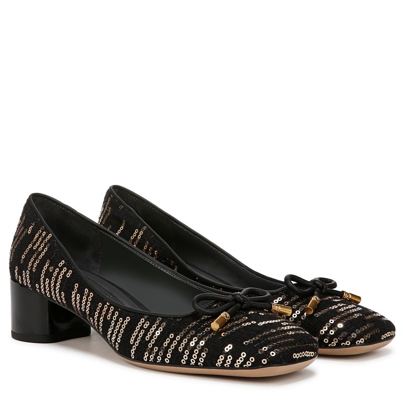 Franco Sarto Women's Natalia Pump Shoes (Black/Gold Fabric) - Size 6.5 M