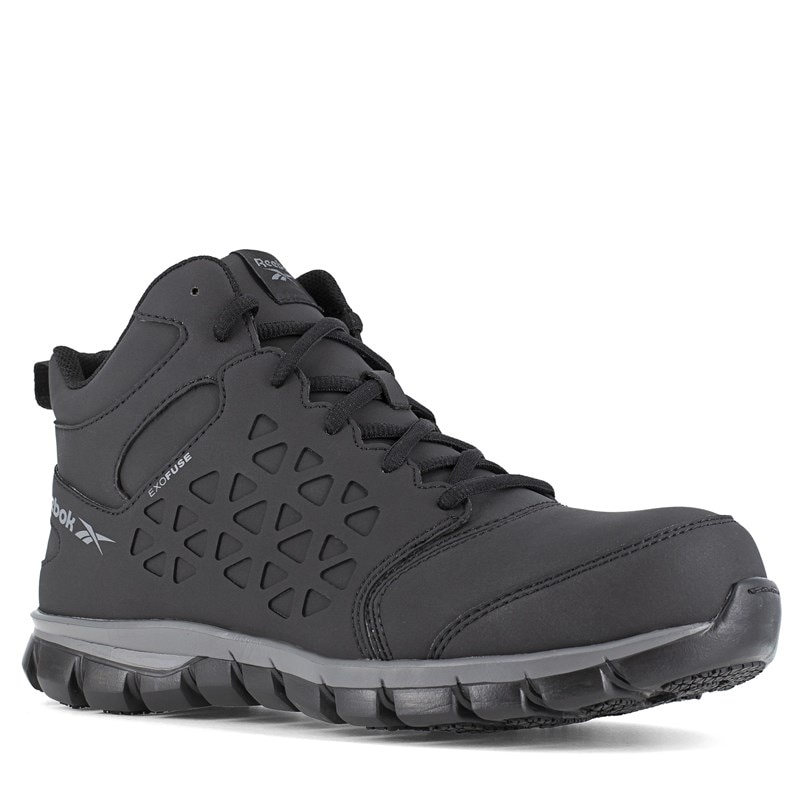 Reebok Work Men's Sublite Mid Top Composite Toe Work Shoes (Black/Grey Fabric) - Size 11.5 W