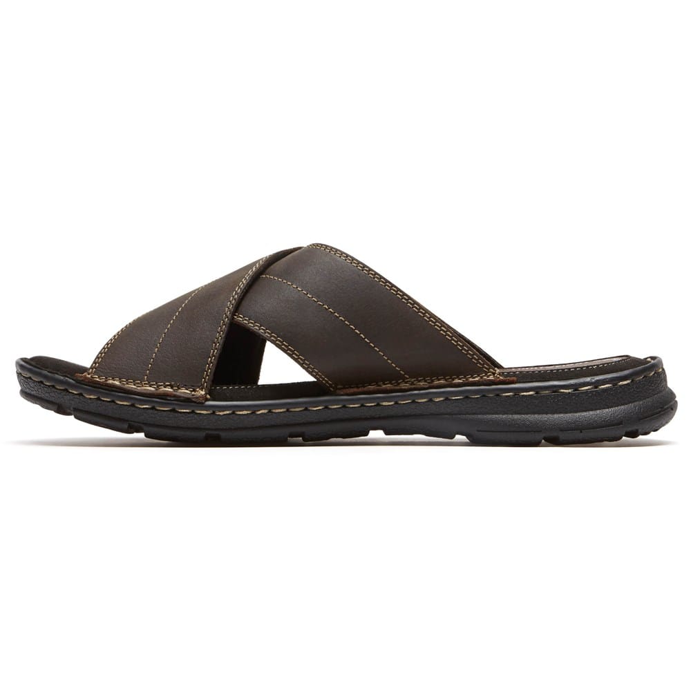 NWT ROCKPORT Mens Brown Darwyn Toe Slip On Leather Slide Sandals Shoes 10.5 M NWOT Rockport Mens Leather Slip-On Flat Heel Darwyn Slide  main image 4
