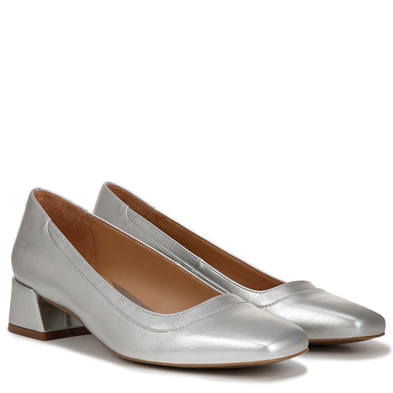 Naturalizer Women's Huntley Block Heel Pump Shoes (Silver Faux Leather) - Size 7.0 W