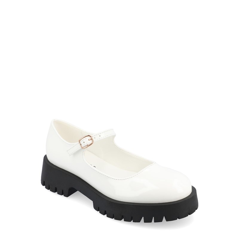 Journee Women's Kamie Wide Mary Jane Shoes (White Patent) - Size 8.5 W
