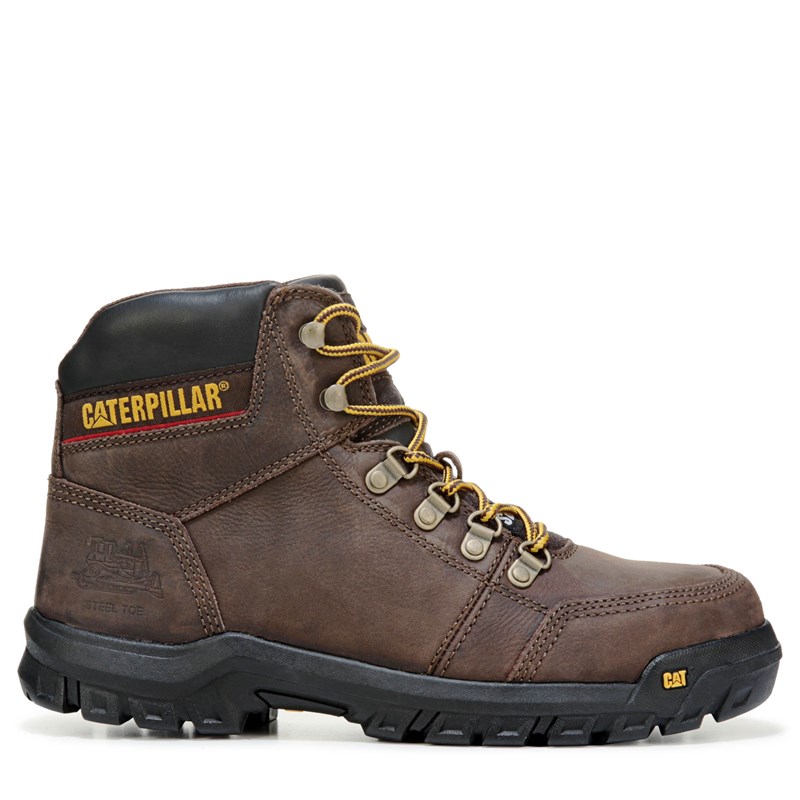 Caterpillar Men's Outline Medium/Wide Steel Toe Slip Resistant Work Boots (Brown Leather) - Size 14.0 M