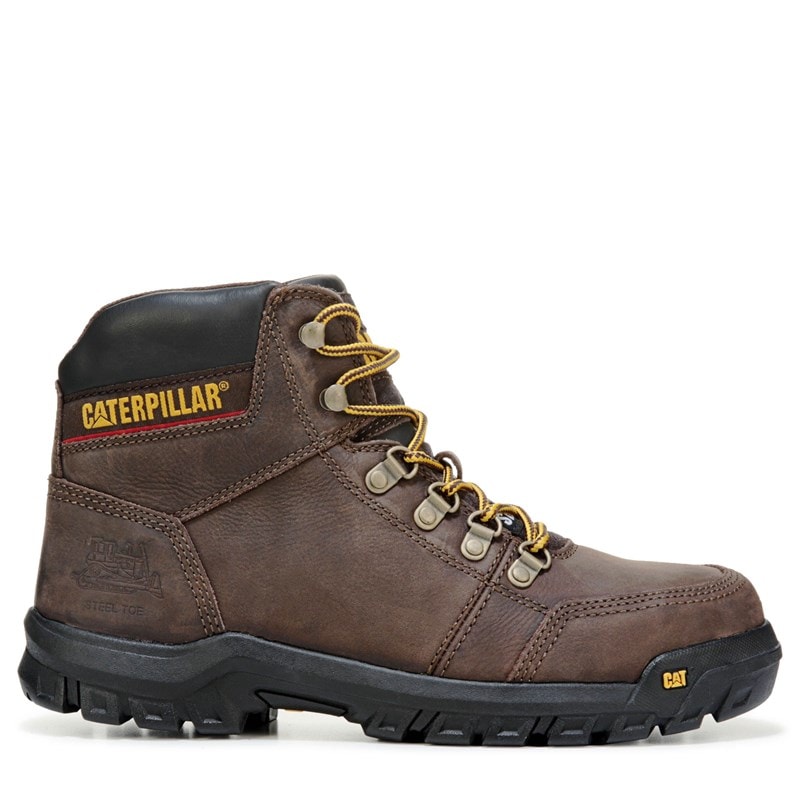 Caterpillar Men's Outline Medium/Wide Steel Toe Slip Resistant Work Boots (Brown Leather) - Size 7.5 W