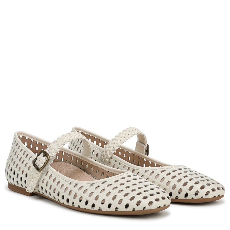 Vionic Women's Alameda Woven Mary Jane Flat Shoes (Ivory Woven Leather) - Size 6.5 W