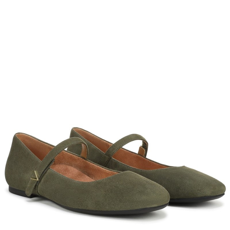 Vionic Women's Alameda Mary Jane Flat Shoes (Dark Olive Suede) - Size 7.5 M