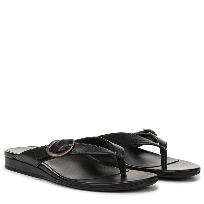 Vionic Women's Grove Toe Post Sandals (Black Leather) - Size 13.0 M