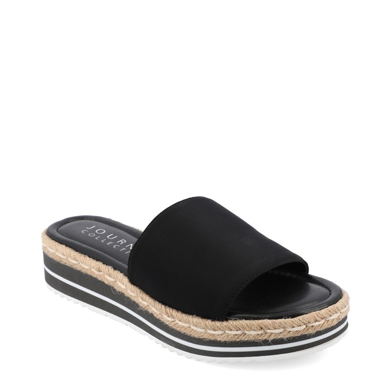 Journee Women's Rosey Wide Espadrille Slide Sandals (Black) - Size 8.5 W