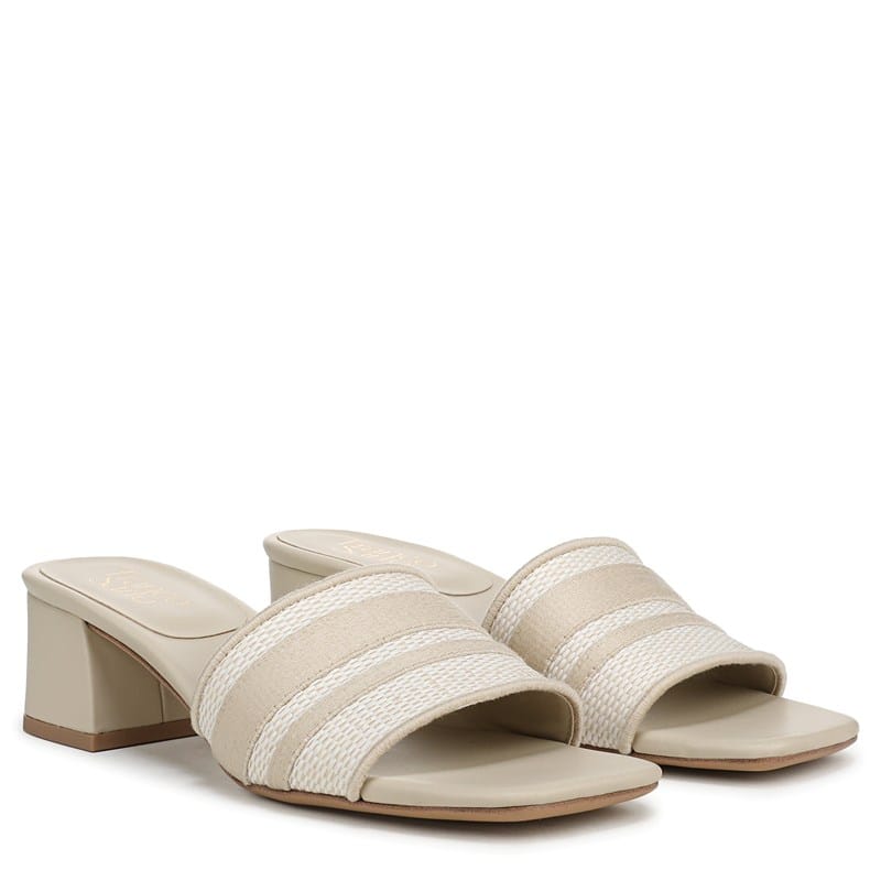 Franco Sarto Women's Kaori Block Heel Slide Sandals (White Multi Faux Raffia) - Size 10.0
